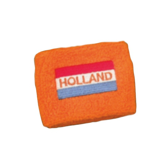 Set van 2x stuks oranje pols zweetbandjes vlag holland geborduurd